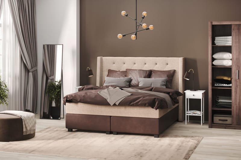 Cuba Sängpaket 160x200 med Tre Bruna Kuddar - (+Fler val) Beige/Brun - Möbler - Säng - Kontinentalsäng