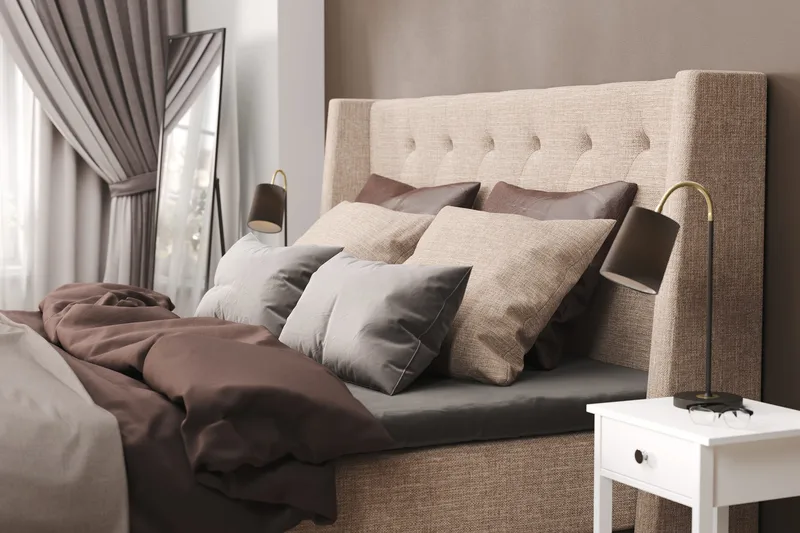 Cuba Sängpaket 160x200 med Två Bruna Två Beiga Kuddar - (+Fler val) Beige/Brun - Möbler - Säng - Kontinentalsäng