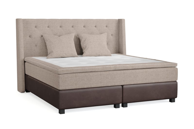 Cuba Sängpaket 210x210 med Två Beiga Kuddar - (+Fler val) Beige/Brun - Möbler - Säng - Komplett sängpaket