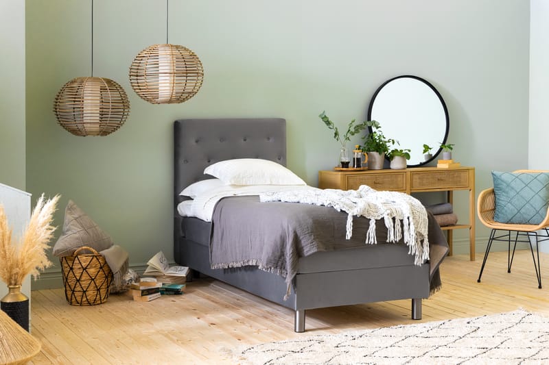 Ella Kontinentalsäng 90x200cm - Grå/Sammet - Möbler - Säng - Kontinentalsäng