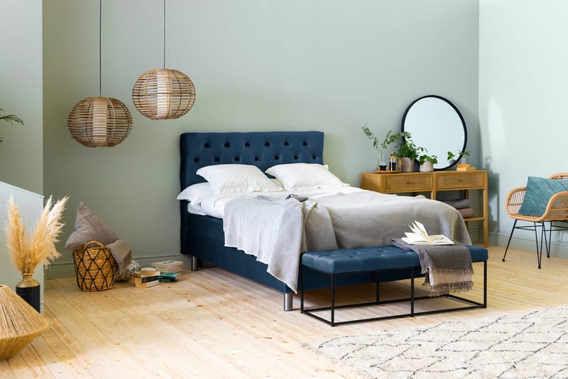 Ella Sängpaket 120x200 cm Djuphäftad Gavel - Mörkblå/Sammet - Möbler - Säng - Kontinentalsäng