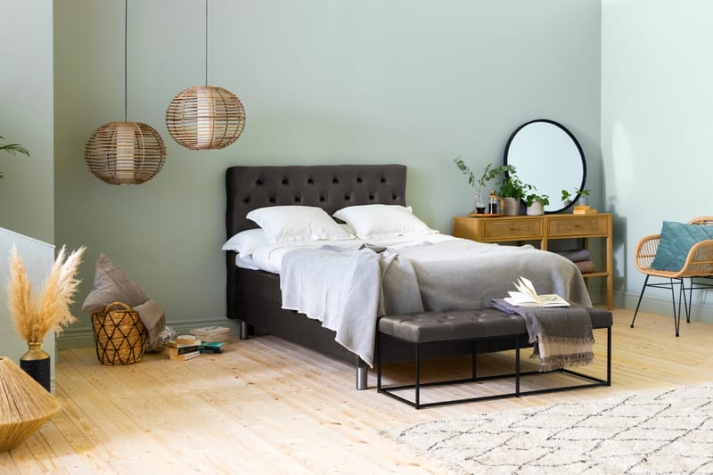 Ella Sängpaket 120x200 cm Djuphäftad Gavel - Mörkgrå/Sammet - Möbler - Säng - Komplett sängpaket