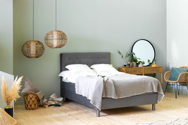 Ella Sängpaket 120x200 cm Knapp Gavel - Ljusgrå/Sammet - Möbler - Säng - Komplett sängpaket