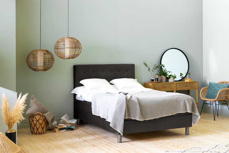 Ella Sängpaket 120x200 cm Knapp Gavel - Mörkgrå/Sammet - Möbler - Säng - Komplett sängpaket