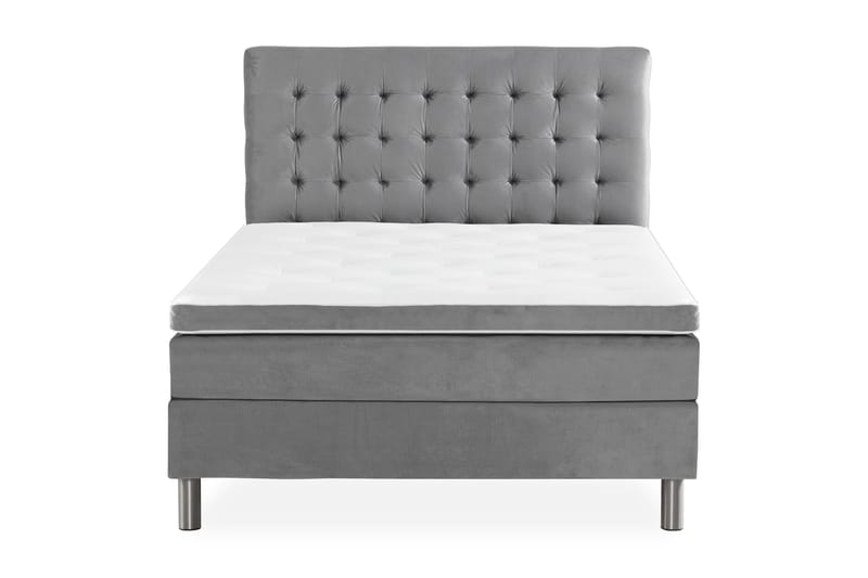 Ella Sängpaket 120x200 cm Rutig Gavel - Ljusgrå/Sammet - Möbler - Säng - Komplett sängpaket