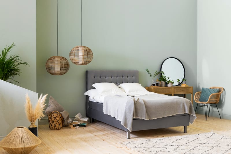 Ella Sängpaket 120x200 cm Rutig Gavel - Ljusgrå/Sammet - Möbler - Säng - Komplett sängpaket
