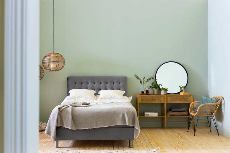 Ella Sängpaket 120x200 cm Rutig Gavel - Ljusgrå/Sammet - Möbler - Säng - Komplett sängpaket