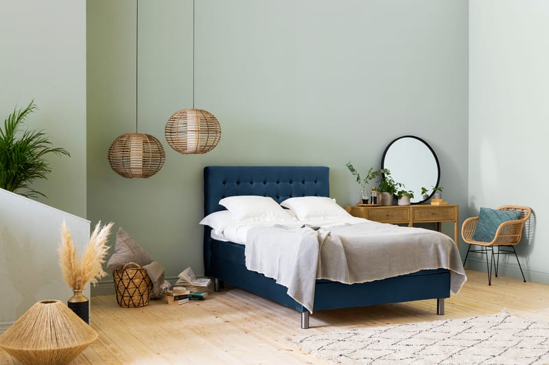 Ella Sängpaket 120x200 cm Rutig Gavel - Mörkblå/Sammet - Möbler - Säng - Komplett sängpaket