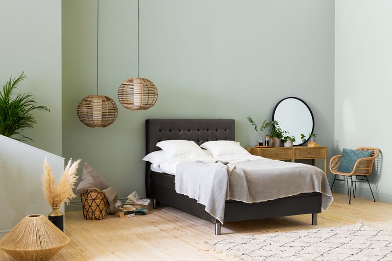 Ella Sängpaket 120x200 cm Rutig Gavel - Mörkgrå/Sammet - Möbler - Säng - Komplett sängpaket