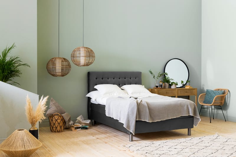 Ella Sängpaket 120x200 cm Rutig Gavel - Mörkgrå/Sammet - Möbler - Säng - Komplett sängpaket