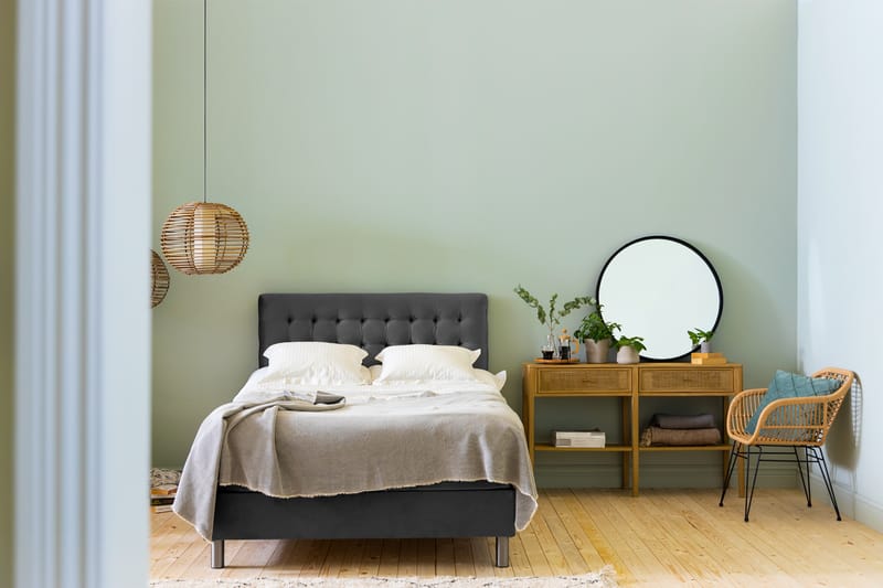 Ella Sängpaket 120x200 cm Rutig Gavel - Mörkgrå/Sammet - Möbler - Säng - Komplett sängpaket