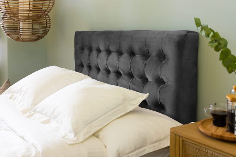 Ella Sängpaket 120x200 cm Rutig Gavel - Mörkgrå/Sammet - Möbler - Säng - Kontinentalsäng