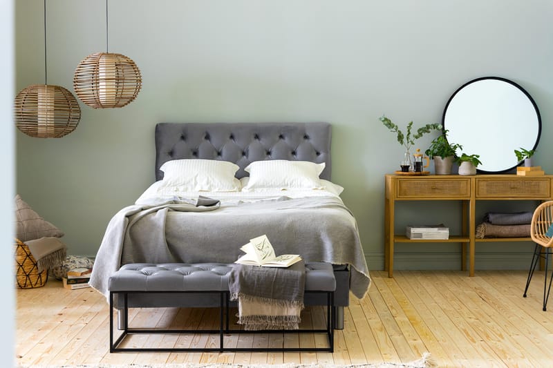 Ella Sängpaket 140x200 cm Djuphäftad Gavel - Ljusgrå/Sammet - Möbler - Säng - Kontinentalsäng