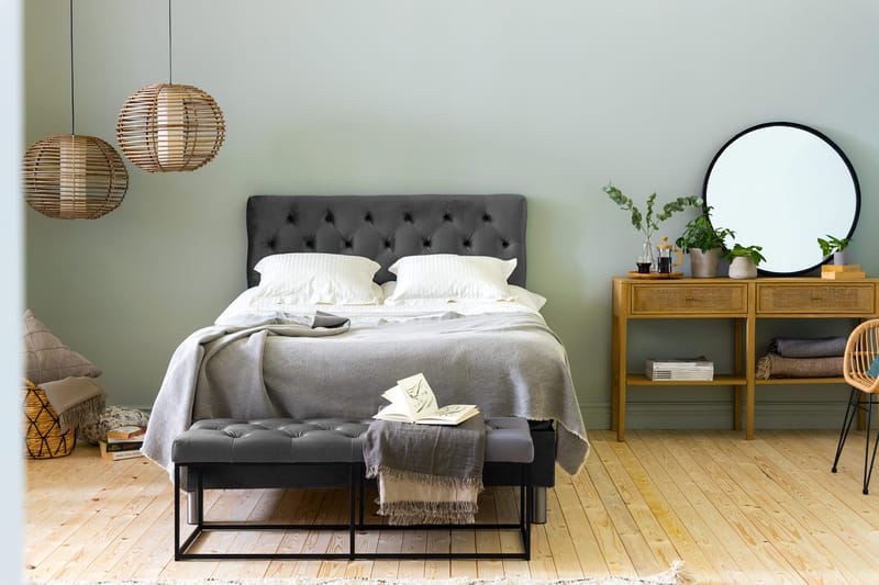 Ella Sängpaket 140x200 cm Djuphäftad Gavel - Mörkgrå/Sammet - Möbler - Säng - Kontinentalsäng