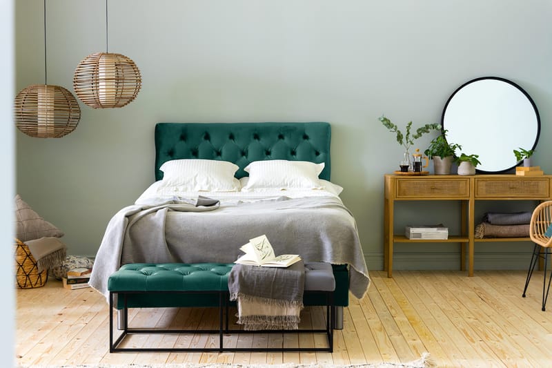 Ella Sängpaket 140x200 cm Djuphäftad Gavel - Mörkgrön/Sammet - Möbler - Säng - Kontinentalsäng