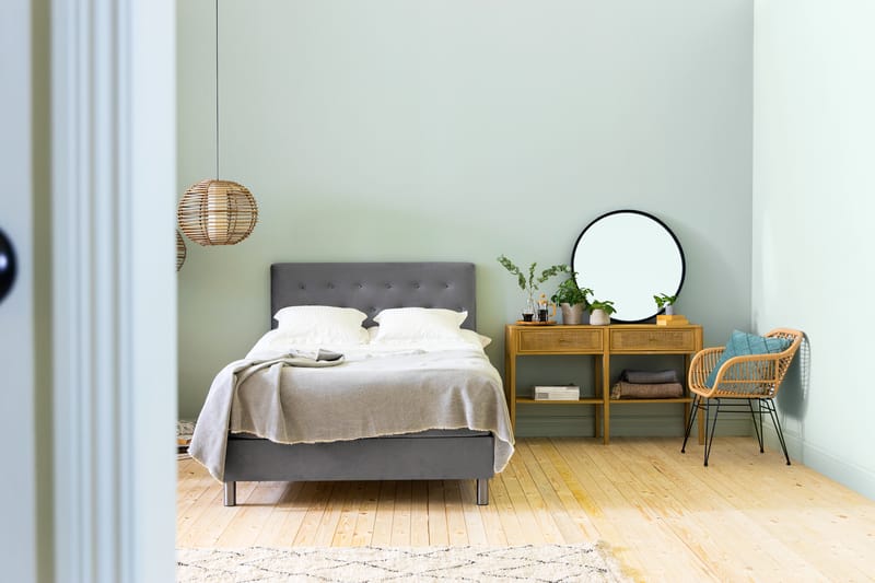 Ella Sängpaket 140x200 cm Knapp Gavel - Ljusgrå/Sammet - Möbler - Säng - Komplett sängpaket