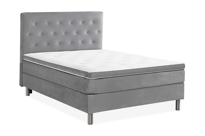 Ella Sängpaket 140x200 cm Knapp Gavel - Ljusgrå/Sammet - Möbler - Säng - Kontinentalsäng