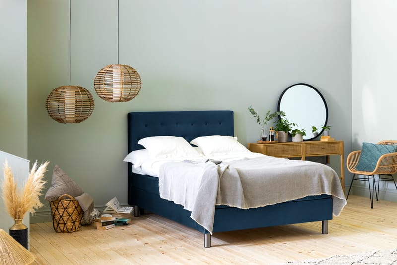 Ella Sängpaket 140x200 cm Knapp Gavel - Mörkblå/Sammet - Möbler - Säng - Komplett sängpaket