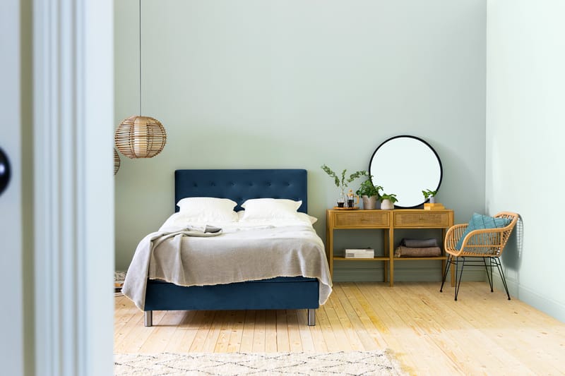 Ella Sängpaket 140x200 cm Knapp Gavel - Mörkblå/Sammet - Möbler - Säng - Komplett sängpaket