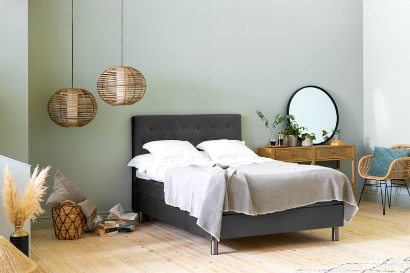 Ella Sängpaket 140x200 cm Knapp Gavel - Mörkgrå/Sammet - Möbler - Säng - Komplett sängpaket
