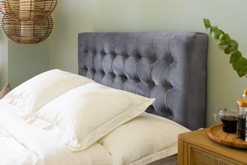 Ella Sängpaket 140x200 cm Rutig Gavel - Ljusgrå/Sammet - Möbler - Säng - Kontinentalsäng