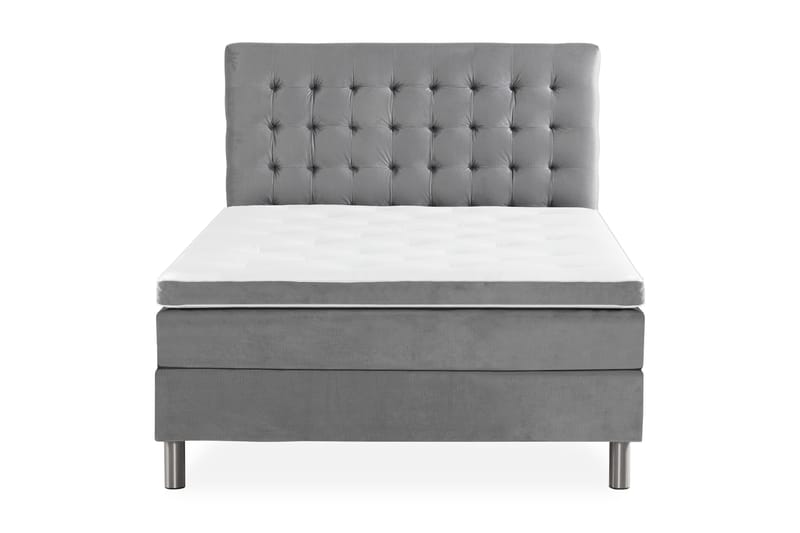 Ella Sängpaket 140x200 cm Rutig Gavel - Ljusgrå/Sammet - Möbler - Säng - Kontinentalsäng