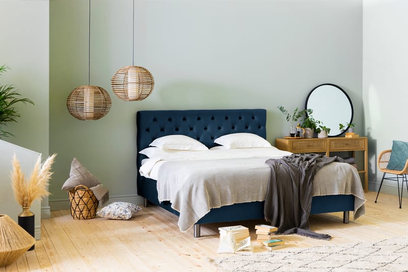 Ella Sängpaket 160x200 cm Djuphäftad Gavel - Mörkblå/Sammet - Möbler - Säng - Komplett sängpaket