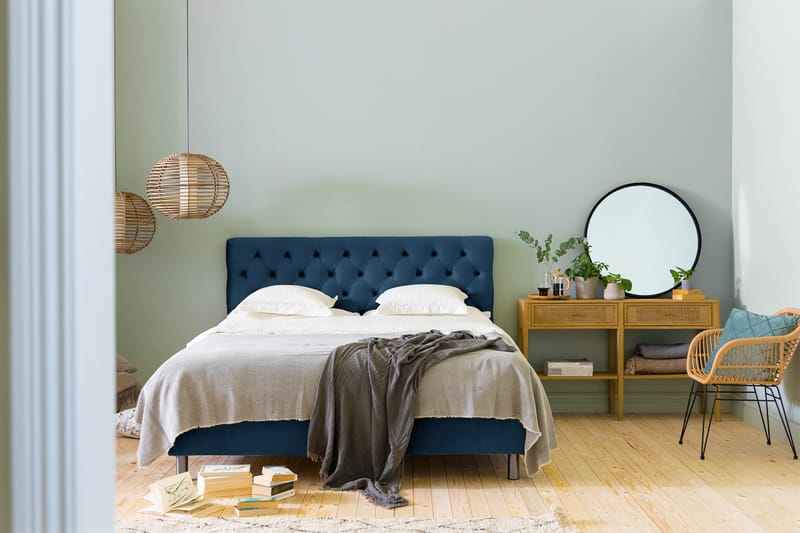 Ella Sängpaket 160x200 cm Djuphäftad Gavel - Mörkblå/Sammet - Möbler - Säng - Komplett sängpaket