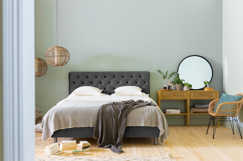 Ella Sängpaket 160x200 cm Djuphäftad Gavel - Mörkgrå/Sammet - Möbler - Säng - Komplett sängpaket
