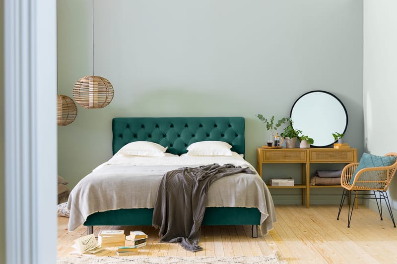 Ella Sängpaket 160x200 cm Djuphäftad Gavel - Mörkgrön/Sammet - Möbler - Säng - Komplett sängpaket