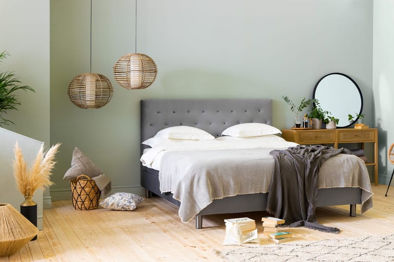 Ella Sängpaket 160x200 cm Knapp Gavel - Ljusgrå/Sammet - Möbler - Säng - Kontinentalsäng