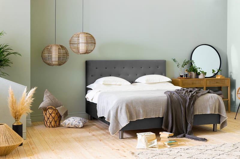 Ella Sängpaket 160x200 cm Knapp Gavel - Mörkgrå/Sammet - Möbler - Säng - Komplett sängpaket