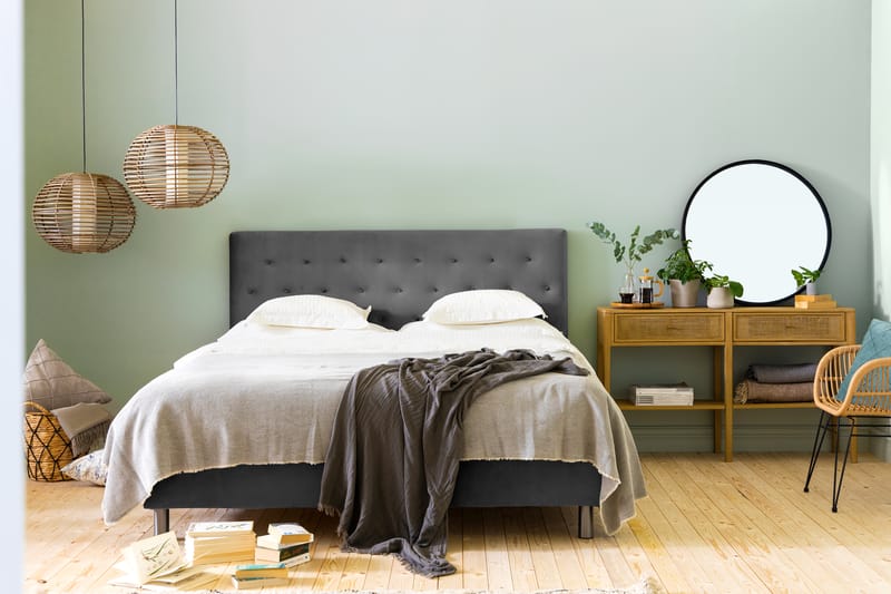 Ella Sängpaket 160x200 cm Knapp Gavel - Mörkgrå/Sammet - Möbler - Säng - Komplett sängpaket