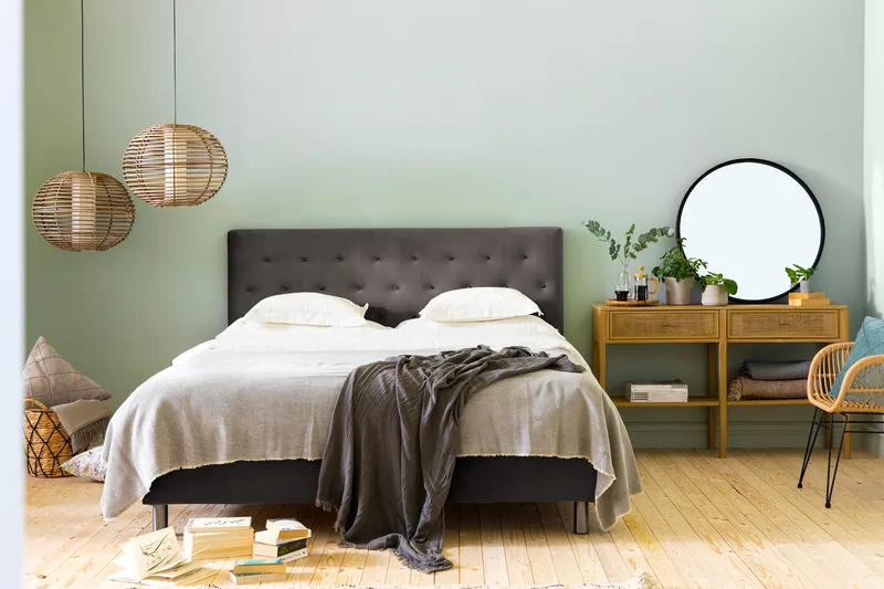 Ella Sängpaket 160x200 cm Knapp Gavel - Mörkgrå/Sammet - Möbler - Säng - Kontinentalsäng