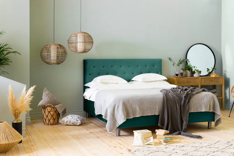 Ella Sängpaket 160x200 cm Knapp Gavel - Mörkgrön/Sammet - Möbler - Säng - Kontinentalsäng