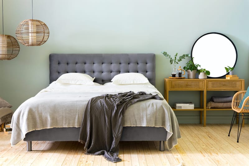 Ella Sängpaket 160x200 cm Rutig Gavel - Ljusgrå/Sammet - Möbler - Säng - Kontinentalsäng