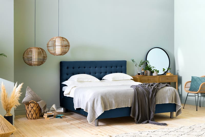 Ella Sängpaket 160x200 cm Rutig Gavel - Mörkblå/Sammet - Möbler - Säng - Kontinentalsäng