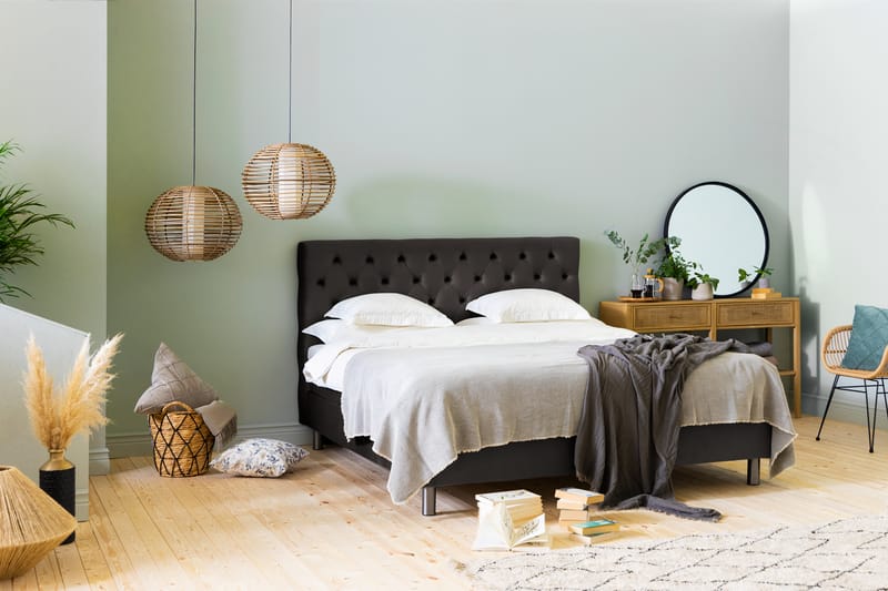 Ella Sängpaket 180x200 cm Djuphäftad Gavel - Mörkgrå/Sammet - Möbler - Säng - Komplett sängpaket