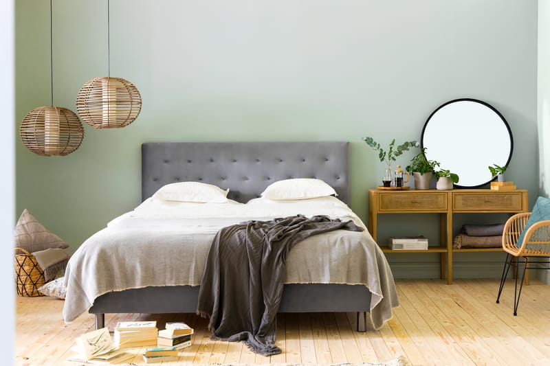 Ella Sängpaket 180x200 cm Knapp Gavel - Ljusgrå/Sammet - Möbler - Säng - Komplett sängpaket