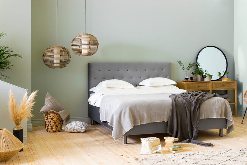 Ella Sängpaket 180x200 cm Knapp Gavel - Ljusgrå/Sammet - Möbler - Säng - Komplett sängpaket