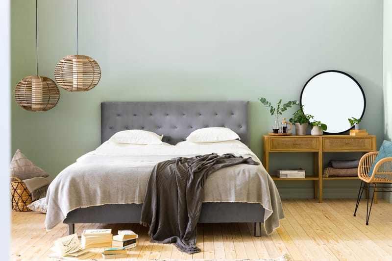 Ella Sängpaket 180x200 cm Knapp Gavel - Ljusgrå/Sammet - Möbler - Säng - Kontinentalsäng