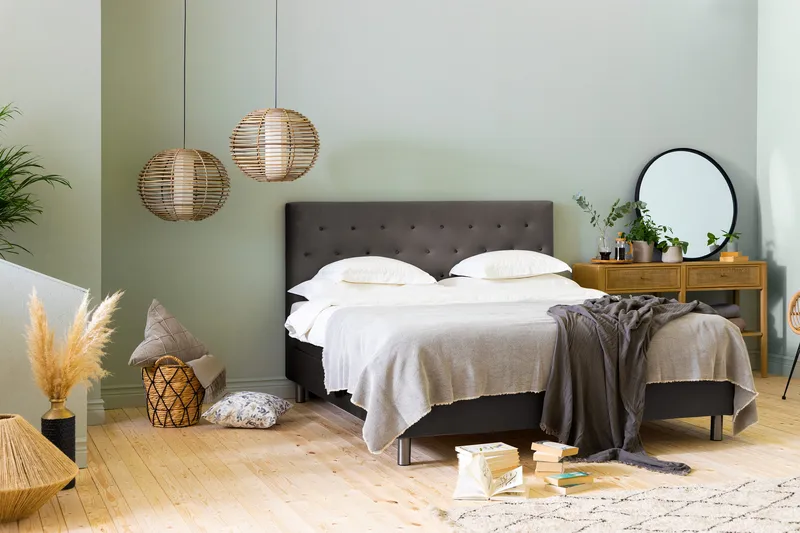 Ella Sängpaket 180x200 cm Knapp Gavel - Mörkgrå/Sammet - Möbler - Säng - Kontinentalsäng