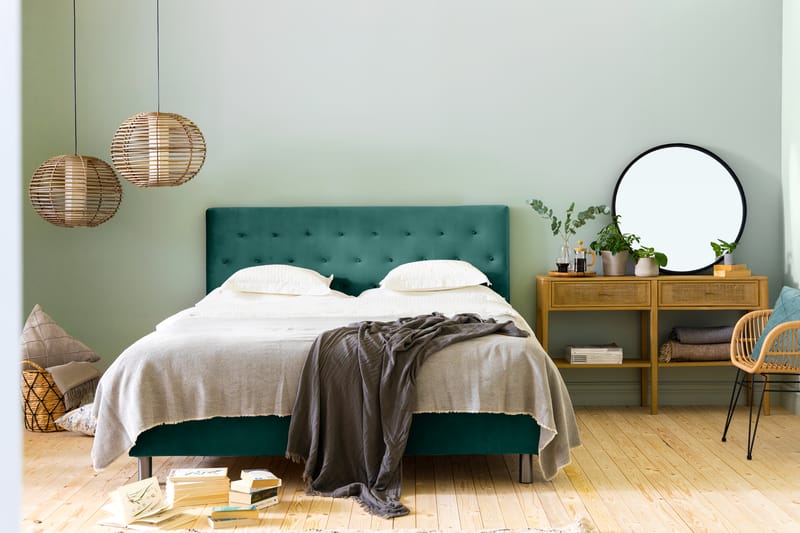 Ella Sängpaket 180x200 cm Knapp Gavel - Mörkgrön/Sammet - Möbler - Säng - Komplett sängpaket
