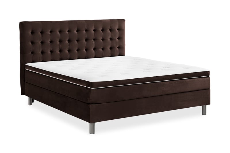 Ella Sängpaket 180x200 cm Rutig Gavel - Brun/Sammet - Möbler - Säng - Komplett sängpaket