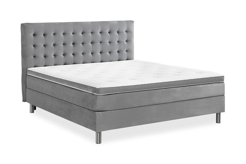 Ella Sängpaket 180x200 cm Rutig Gavel - Ljusgrå/Sammet - Möbler - Säng - Komplett sängpaket