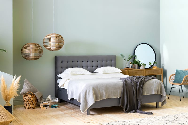 Ella Sängpaket 180x200 cm Rutig Gavel - Ljusgrå/Sammet - Möbler - Säng - Kontinentalsäng