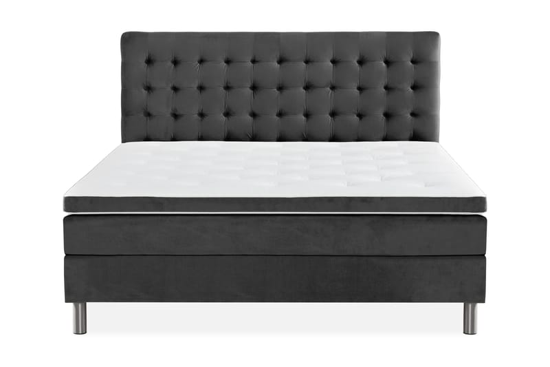 Ella Sängpaket 180x200 cm Rutig Gavel - Mörkgrå/Sammet - Möbler - Säng - Komplett sängpaket