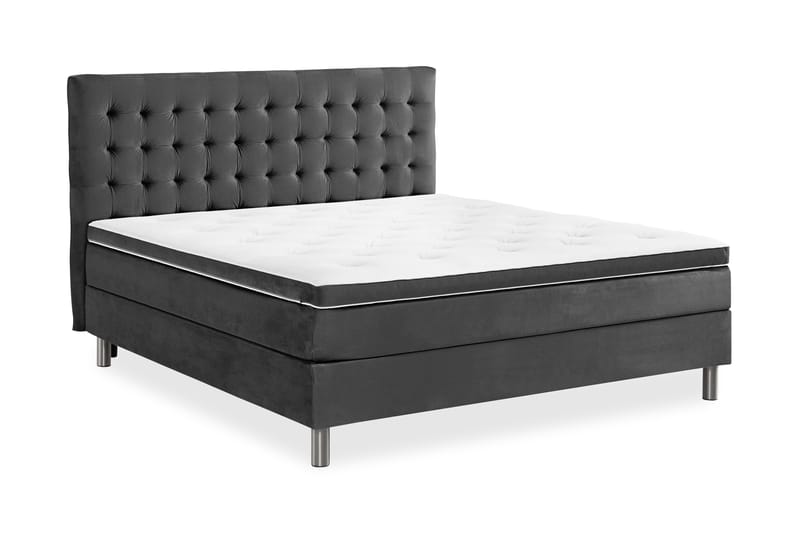 Ella Sängpaket 180x200 cm Rutig Gavel - Mörkgrå/Sammet - Möbler - Säng - Komplett sängpaket