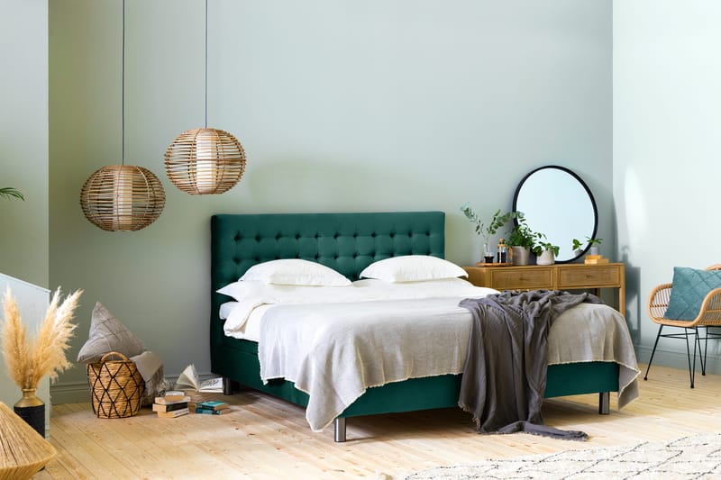 Ella Sängpaket 180x200 cm Rutig Gavel - Mörkgrön/Sammet - Möbler - Säng - Kontinentalsäng