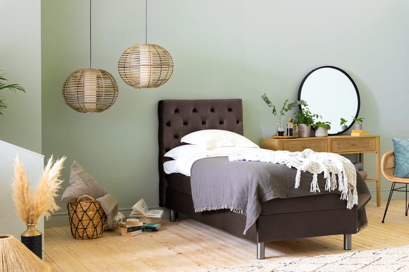 Ella Sängpaket 90x200 cm Djuphäftad Gavel - Brun/Sammet - Möbler - Säng - Komplett sängpaket